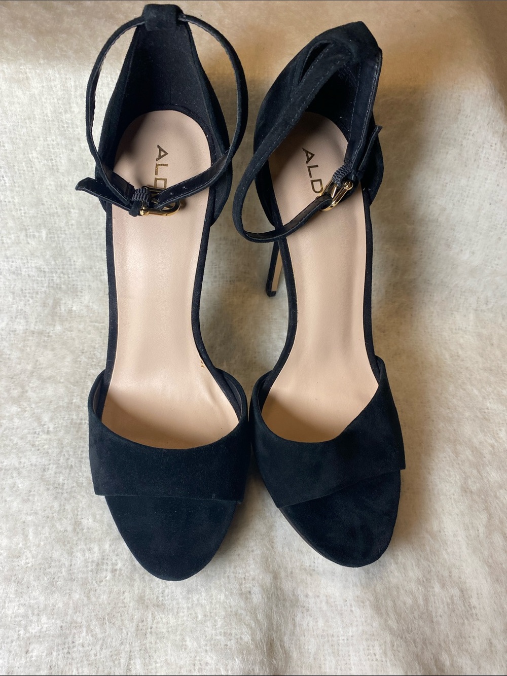ALDO Black Suede Ankle-Strap Stiletto Heels